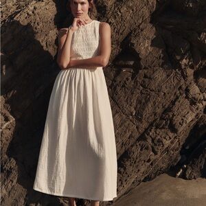 Pact Women's Cream Coastal Double Gauze Smocked Dress XS